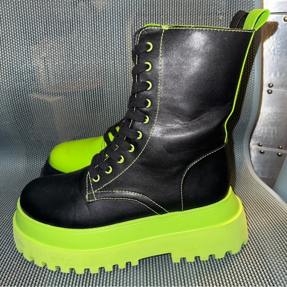 RARE Marylin Manson Dolls kill Toxic Green Black Lace Combat Boots Lime Goth - Picture 3 of 9